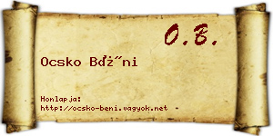 Ocsko Béni névjegykártya